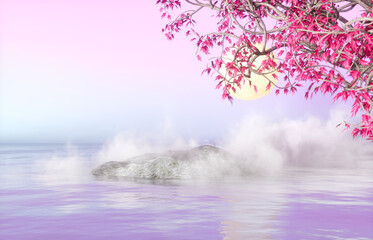 Poster - Natural beauty podium backdrop for product display with luxury Autumn scene. 3d rendering.