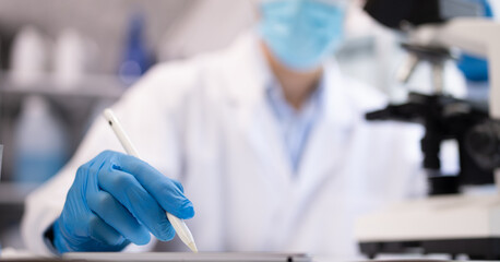 Wall Mural - health care researchers working in life science laboratory, medical science technology research work