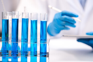 Wall Mural - health care researchers working in life science laboratory, medical science technology research work