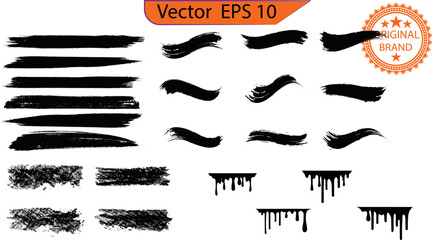 Wall Mural - Dripping paint drips background. Design overlay element. Drips illustration. Collection of dripping brush stroke paints. Black paint, ink brush strokes, brushes, lines. Transparent background