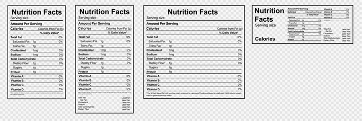 nutrition facts label design template vector set