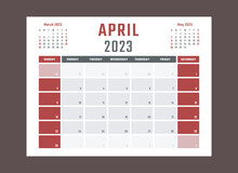 Calendar For April 2023 Starts Sunday, Vector Calendar Design April 2023 Year