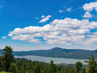 Wall Mural - Sunny aerial view of the Big bear lake