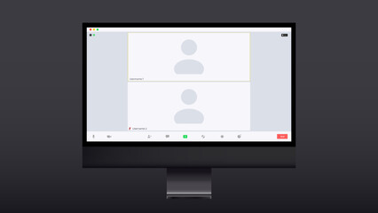 video conference call interface vector template. online communication computer program screen mock up. remote quarantine learning, job, training, webinar. white background. Vector illustration