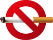 No smoking ban sign and 3D realistic cigarette tabacco