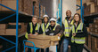© Jacob Lund - Portrait of a happy warehouse team smiling at the camera