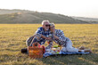 © pucko_ns - Mature couple in nature sitting on blanket full of food and drink and smile