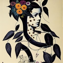 Wall Mural - woman with flowers