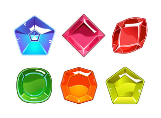 Set of colorful gem stones. Gems and jewel buttons for mobile app and game design cartoon vector illustration