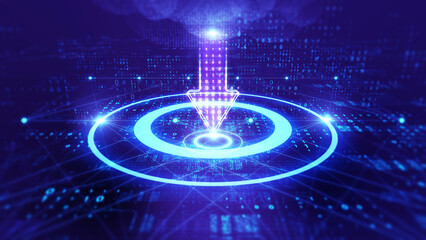 Poster - Technology background moving data array/Technological background data transmission channel. Motion of digital data flow. Transferring of big data. Transfer and storage of data sets. 3d rendering