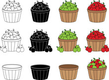 Apple Picking Basket Or Bushel Clipart - Outline, Silhouette And Color