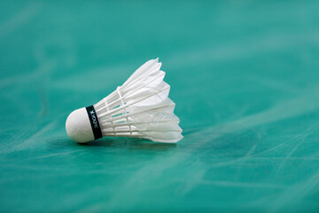 Wall Mural - New shuttlecock badminton on mint background. Horizontal sport theme poster, greeting cards, headers, website and app