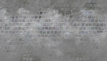 Abstract Grey Brick Wall With Cement Parts. Shabby Material, Reflection Wet Nature Grey Shades Raindrops In Gradient Colors, Smear Drop Condensation Bubble Set. Stucco Brickwork	