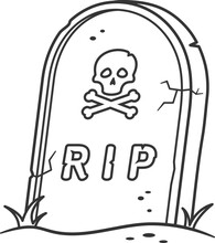 Halloween Tombstone Coloring Page Black And White Outline Vector Illustration