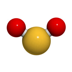 Poster - Sulfur dioxide (sulphur dioxide, SO2) gas, molecular model.