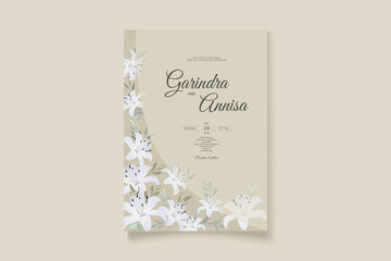 Wall Mural -  Wedding invitation card template set with beautiful  floral leaves Premium Vector