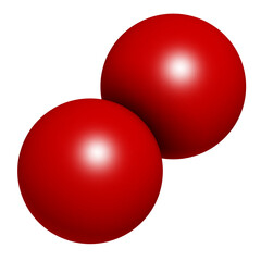 Poster - Elemental oxygen (O2), molecular model. 3D rendering.