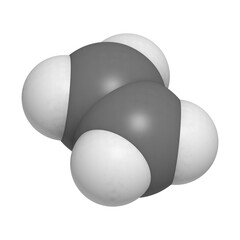 Sticker - ethylene (ethene) plant hormone and polyethylene (PE) building block, molecular model.