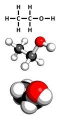 Alcohol (ethanol, ethyl alcohol) molecule, chemical structure.