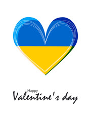 Canvas Print - Happy Valentine's Day greeting card with a big heart in the colors of the flag of Ukraine blue and yellow on a white vertical banner. Vector.