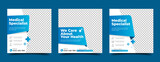 Fototapeta  - Medical and healthcare square banner template design. White background with blue shape. Suitable for social media post, and web ads.