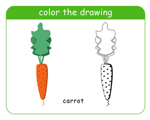 Coloring book for children. Carrots in color and black and white. Vector illustration.