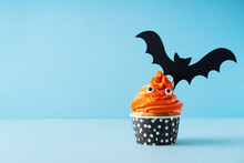 Monster Orange Funny Cupcakes With Eyes, Halloween