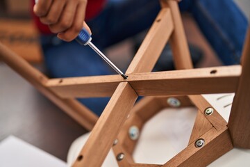 Sticker - African american woman repair chair at new home