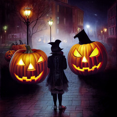 Wall Mural - halloween pumpkins in the street