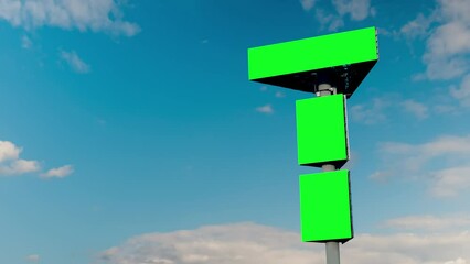 Wall Mural - timelapse: three blank green billboards or large displays and moving white clouds against blue sky. 