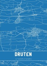 Blueprint Of The Map Of Druten Located In Gelderland The Netherlands.
