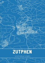 Blueprint Of The Map Of Zutphen Located In Gelderland The Netherlands.