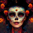 Illustration of woman with sugar skull makeup. Calavera Catrina, dia de los muertos, Day of the Dead, Halloween