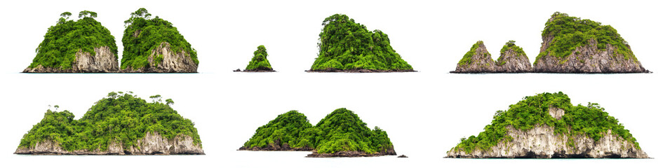Wall Mural - islands, set of islets isolated on white background