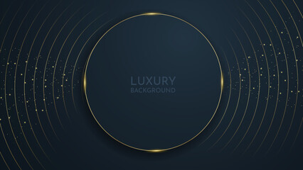 Luxury black background. Circle abstract shiny color gold design. Dimension background