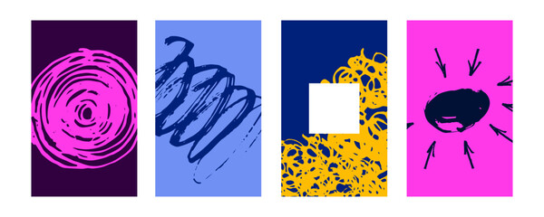 Leinwandbilder - Set of abstract trendy in brush stroke for copy space background design. Collection of retro wallpaper for poster template, flyer and banner