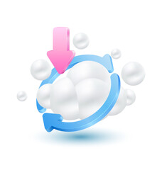 Download upload cloud storage. Digital technology file organization service or app with data transferring. Icon clouds 3D isolated on white background. Vector SPS10 Illustrations.