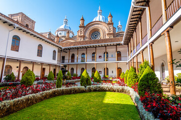 Sticker -  views of inmaculate conception cthedral, the most famous in cuenca, ecuador.