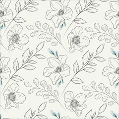 elegant flower line and watercolor floral seamless pattern