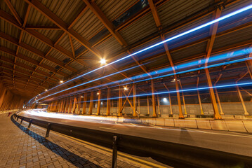 Aufkleber - light trails and head lights of traffic in tunnel. Transportation background