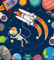 Wall Mural - Cartoon space background with astronaut