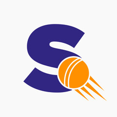 Letter S Cricket Logo Concept With Moving Cricket Ball Icon. Cricket Sports Logotype Symbol Vector Template