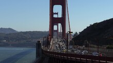 Rush Hour Traffic On Golden Gate, 4k Video On Landmark Bridge From San Francisco. Traffic In California, Transportation Industry In United States, 2022.