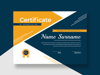Yellow Modern Design Certificate Template, Elegant certificate or diploma retro vintage design