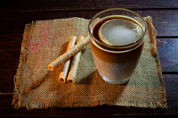 Wall Mural - Coffee on vintage wooden table.