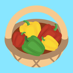 Canvas Print - Sweet pepper basket, illustration, vector, cartoon