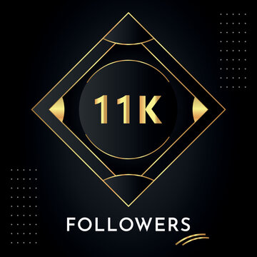 Thank you 11k or 11 thousand followers with gold decorative frames on black background. Premium design for congratulations, social media story, social sites post, achievement, social networks.