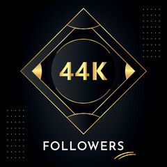 Sticker - Thank you 44k or 44 thousand followers with gold decorative frames on black background. Premium design for congratulations, social media story, social sites post, achievement, social networks.