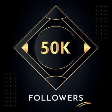 Thank you 50k or 50 thousand followers with gold decorative frames on black background. Premium design for congratulations, social media story, social sites post, achievement, social networks.