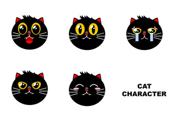 Naklejka na meble Set face cute black cat different various facial expressions feelings emotions cartoon character flat vector icon design. 